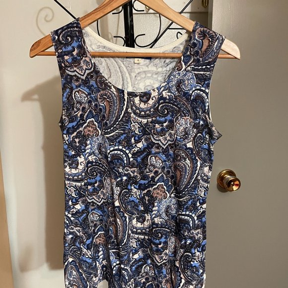 BLUE SKY Bamboo Cotton Blue Paisley Sweater Set - Cardigan and Tank - Picture 2 of 6